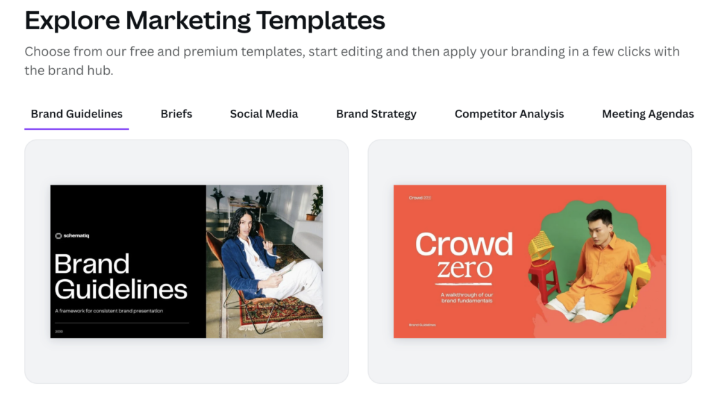 An image of Canva's marketing templates available as a healthcare marketing tool